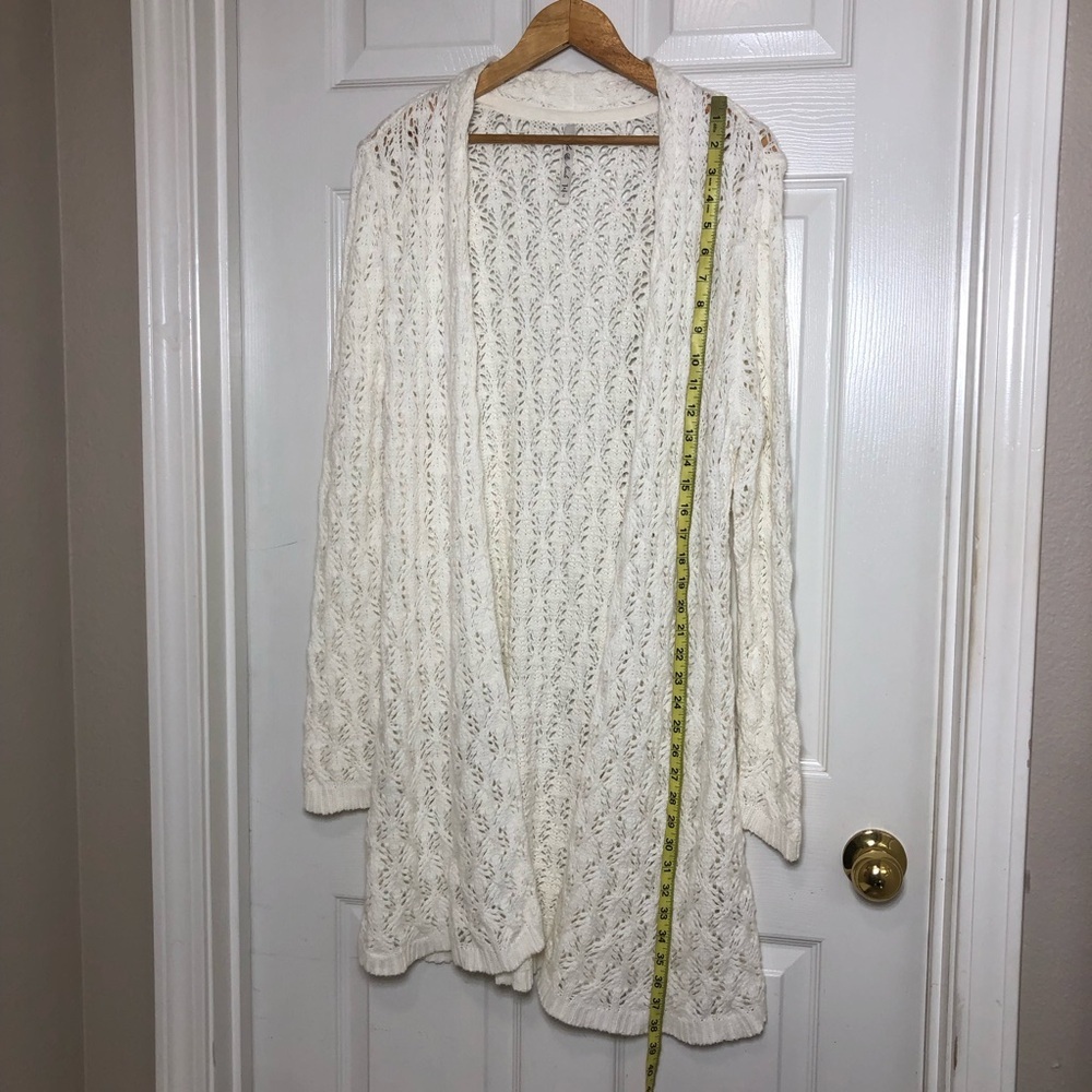 Leo & Nicole Light Ivory knit Pointelle Open Cardigan for Women Size L - Picture 13 of 14